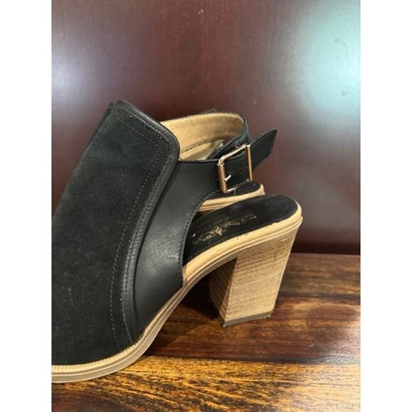 Coach Black Sandal Suede Leather Peep Toe Block Heel Shoes- 6.5 - Picture 6 of 8